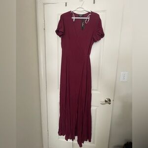 Lulu’s Heart of Marigold Burgundy Wrap Maxi Dress